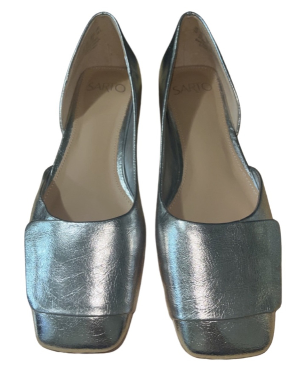 Franco Sarto Tracy Metallic Silver Square Toe Half D'Orsay Flats Size 7M